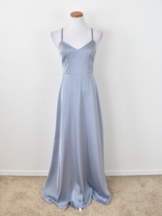Azazie Dresses & Skirts - Azazie Mei Dusty Blue Metallic Satin Formal Dress - 4